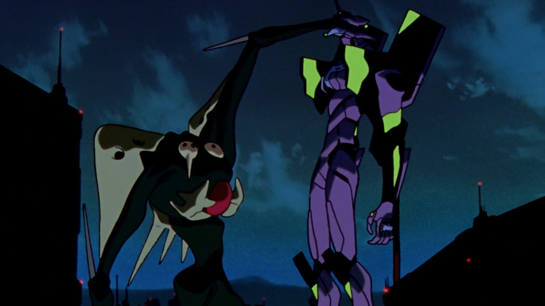 Sachiel beats up Unit-01