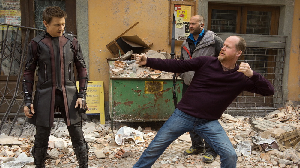 Joss Whedon and Hawkeye on set