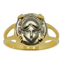 Greek 450-350 BC, Corinthian Helmet diobol in 14k gold ladies ring.