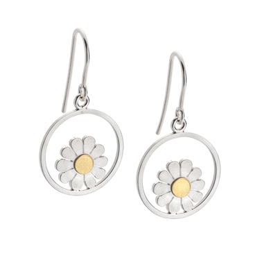 Daisy and circle drop earrings