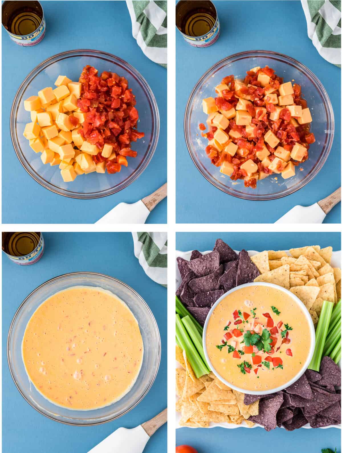 step by step photos showing how to make rotel velveeta dip