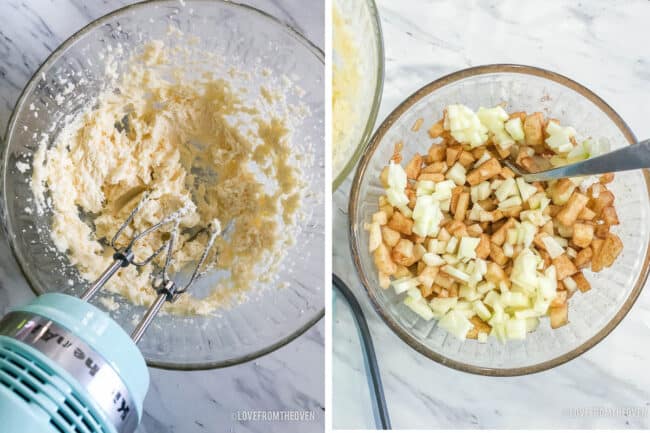 bowls of ingredients for apple bread