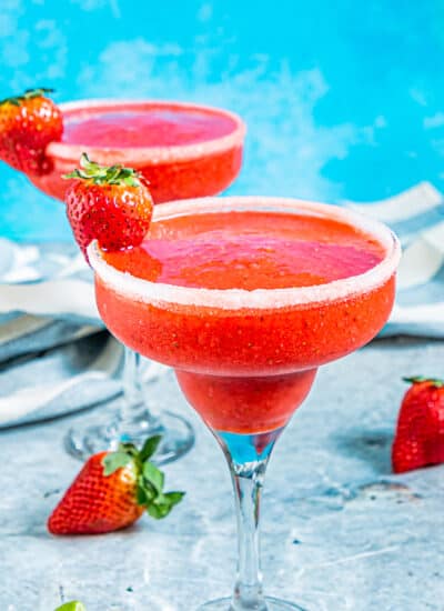 A glass of strawberry daiquiri