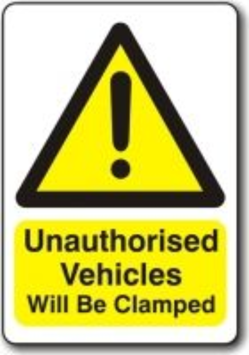 UNAUTHORISED VEHICLES WILL BE CLAMPED PART No W16A