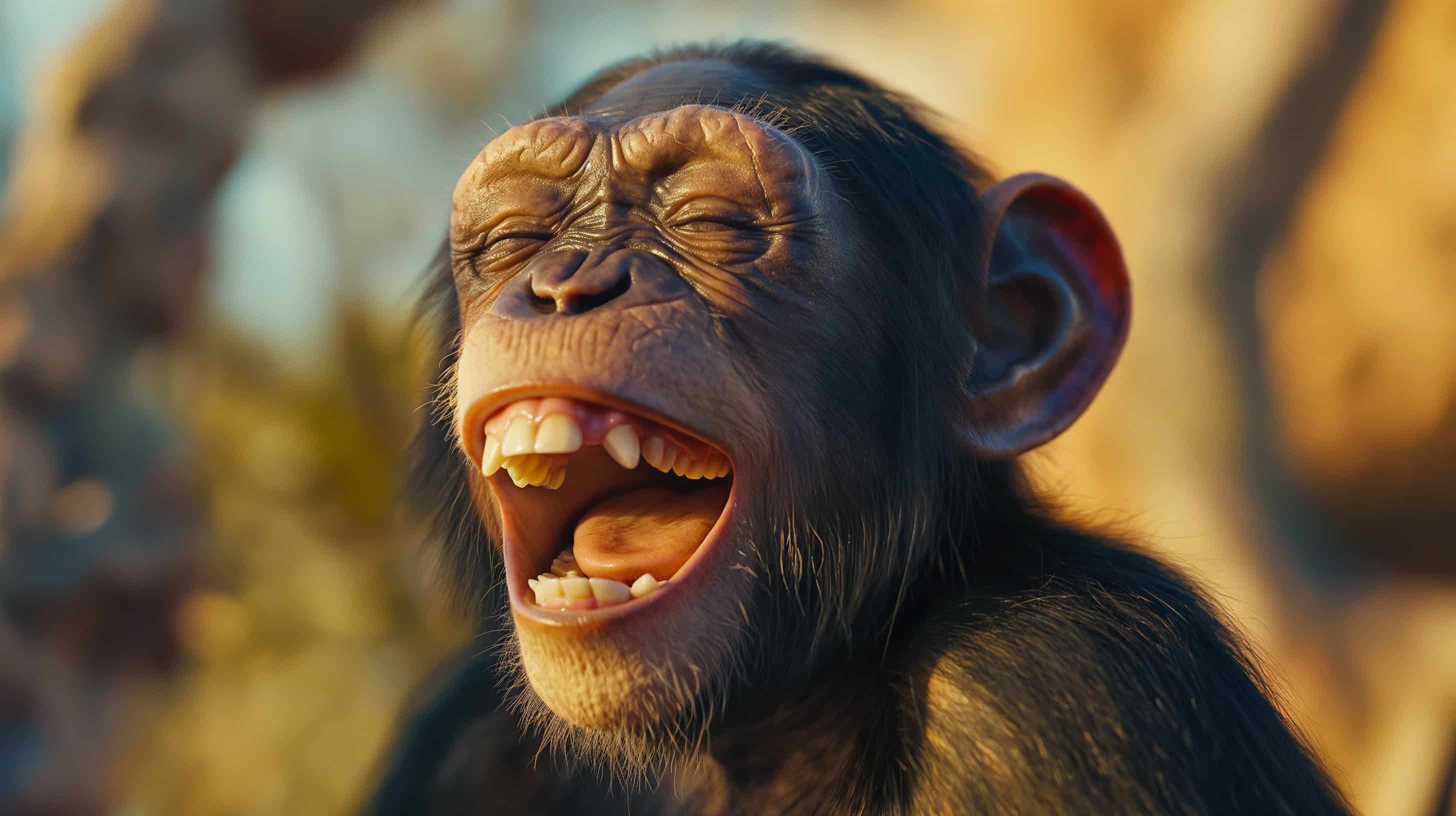 A chimp laughing