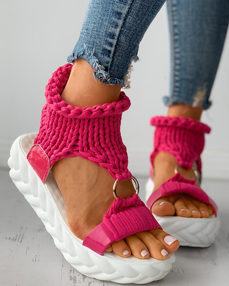 Braided Knit O-Ring Cutout Platform Sandals