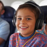 A relaxed child on a flight