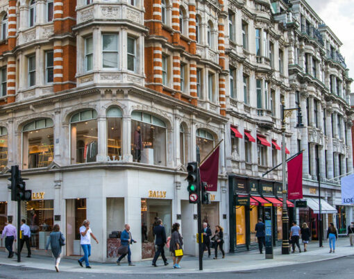 Old Bond street view with flags of famous fashion houses