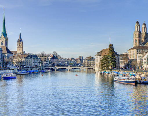 Zurich Switzerland - cityscape view along the Limmat river. HDR image.