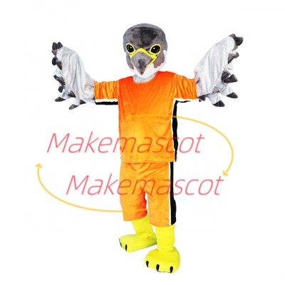 Goalkeeper Falcon In Orange Sportswear Mascot Costume