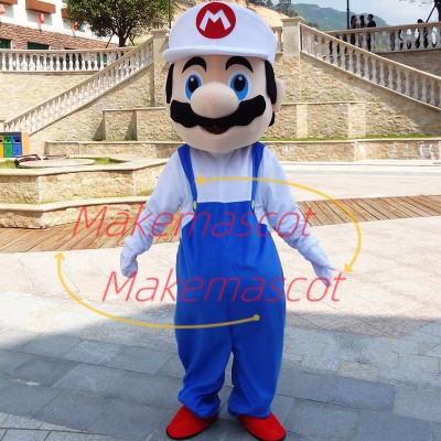 Fashion Cartoon Mario With White Hat Mascot Costume