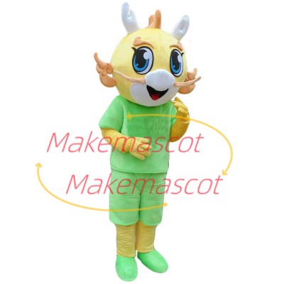 Blue Shiny Eyes Dragon Cartoon Mascot Costume