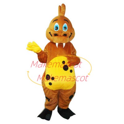 Brown Dragon With Sharp Teeth Mascot Costume