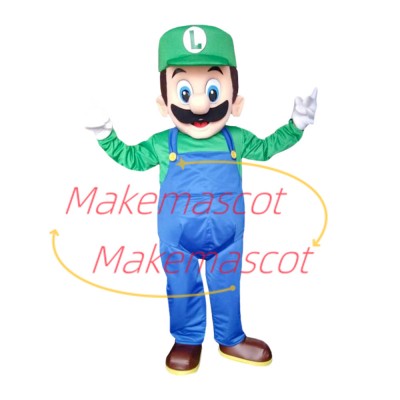 Bearded Luigi Mario Mascot Costume