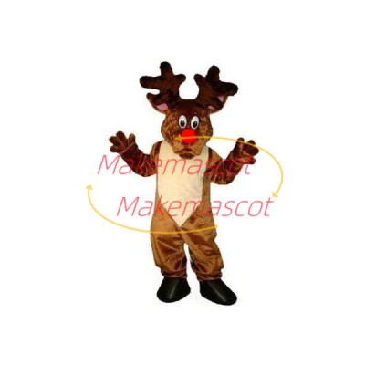 Warm Christmas Elk With Red Nose Mascot Costume