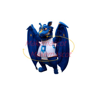 Blue Evil Dragon With Huge Wings Mascot Costume