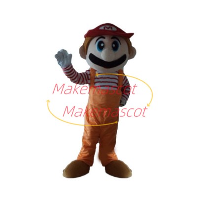 Cartoon Mario With Orange Suit Mascot Costume