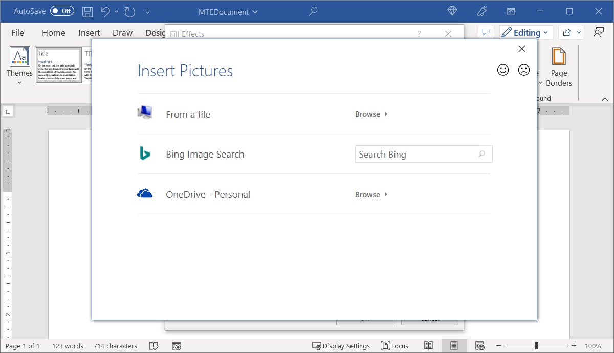 Insert Picture selection in Word