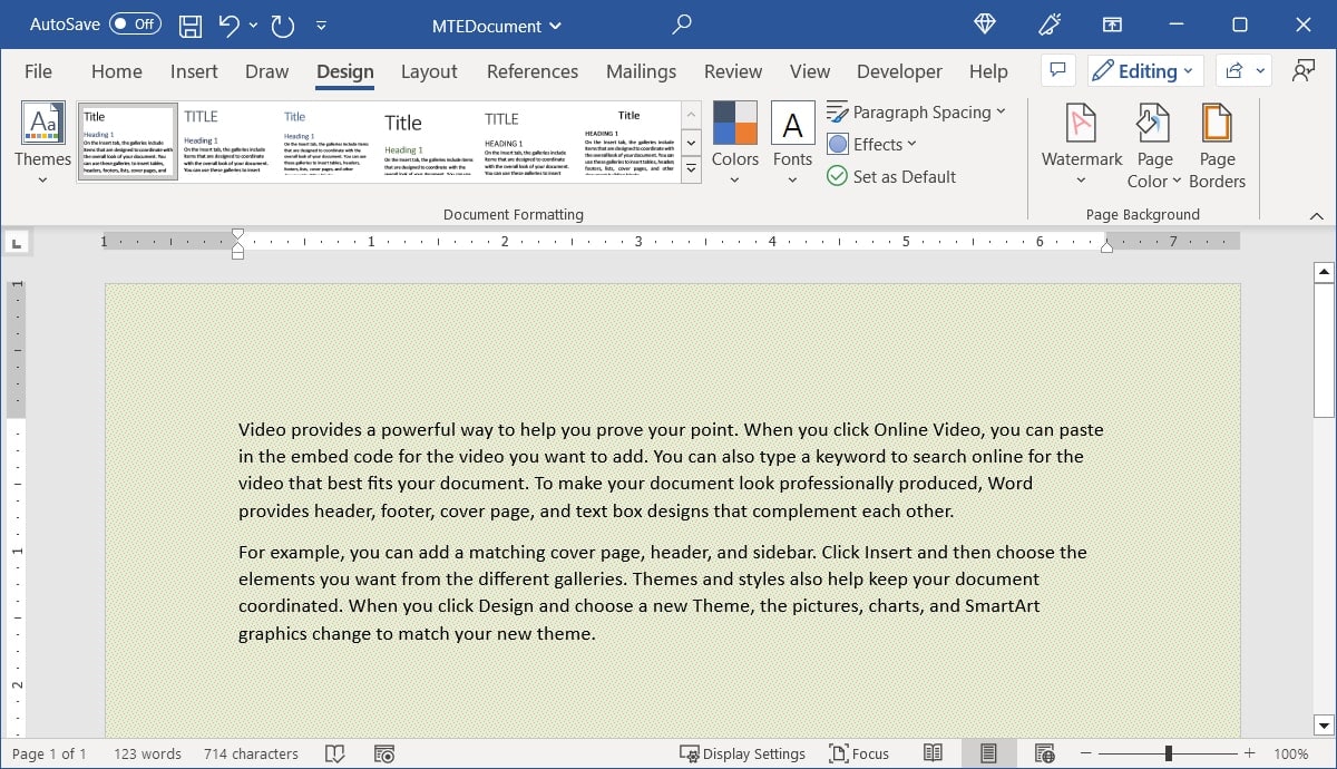 Pattern background in Word