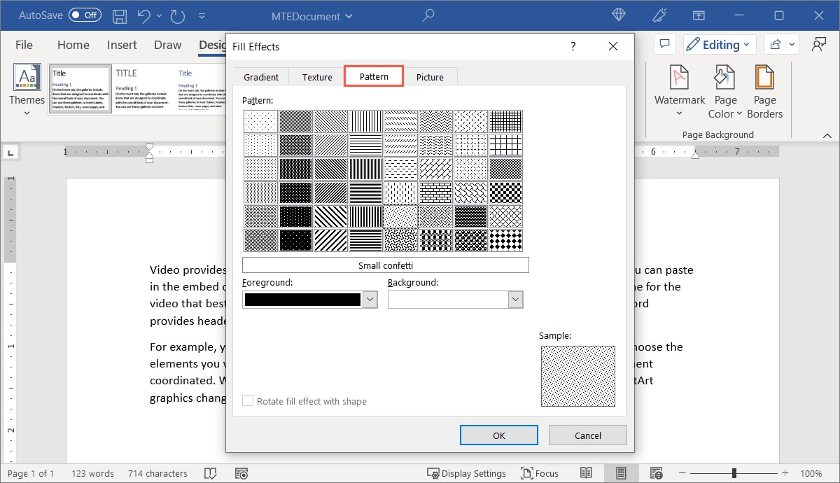 Pattern tab in the Fill Effects box