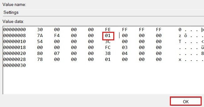 Showing new Binary Value for key in Registry Editor.