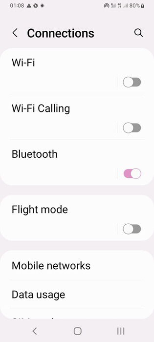 Bluetooth turned on in an Android device.