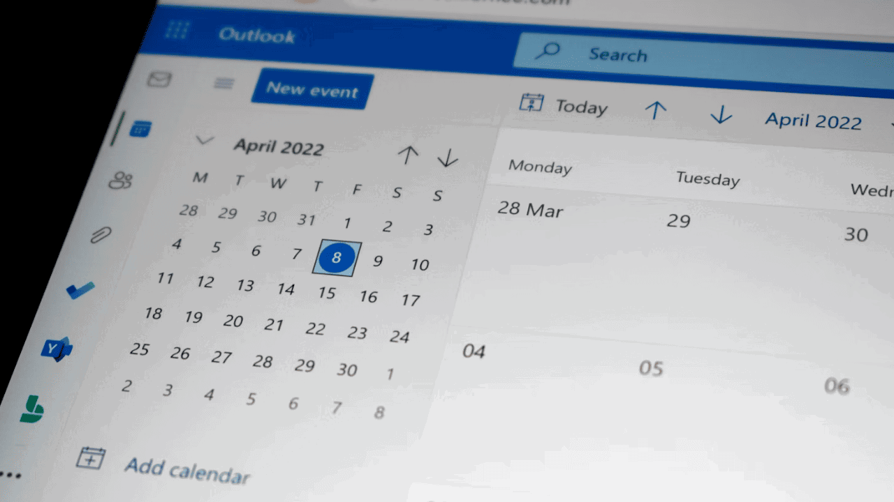 Inside Microsoft Outlook showing the calendar and Outlook overview.