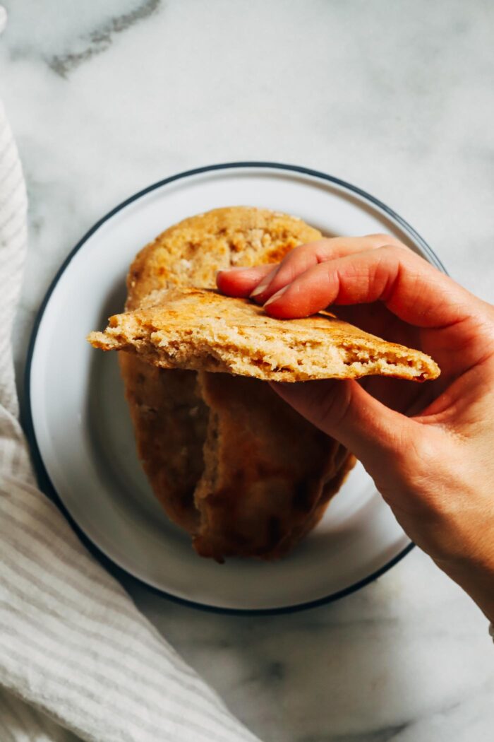 5-Ingredient Protein Flatbreads- all you need is 20-minutes to make these simple vegan flatbreads. Each one packs 11 grams of protein! (dairy-free)