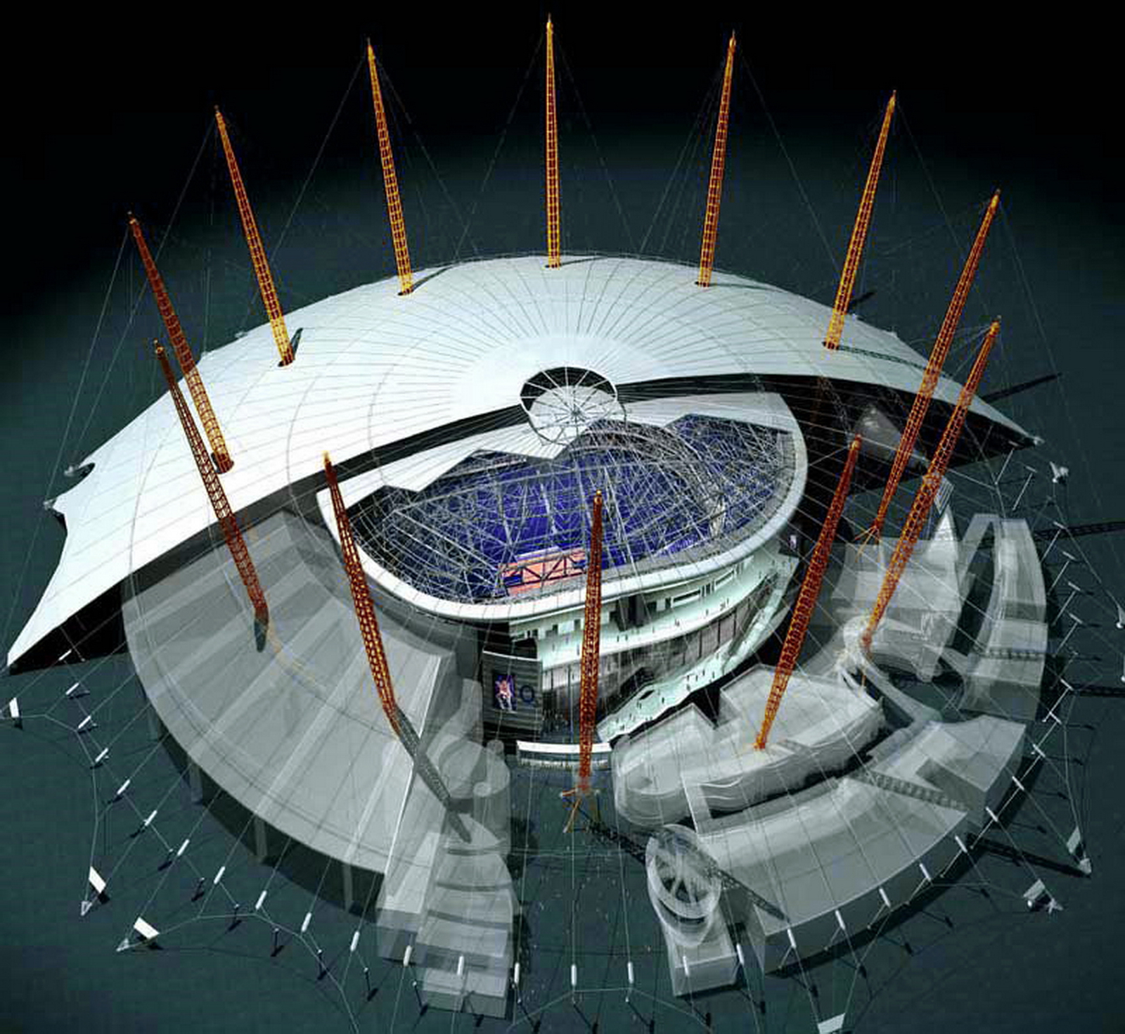 The O2 Arena London seating plan Bird's eye aerial cutaway view