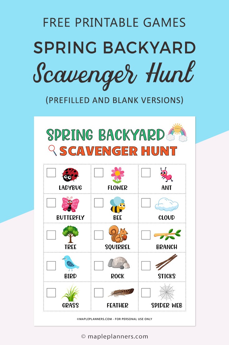 Printable Spring Backyard Scavenger Hunt for Kids