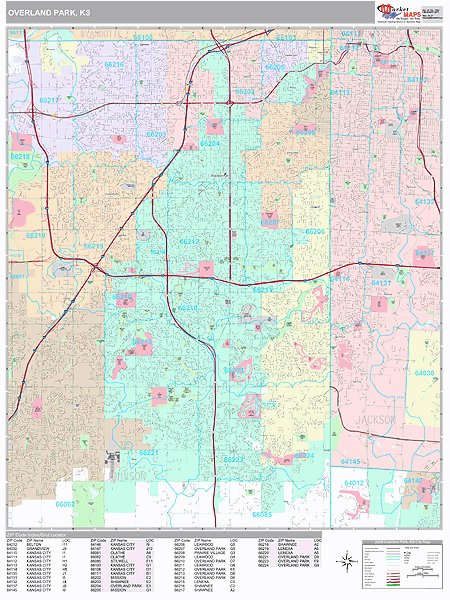 Overland Park Kansas Wall Map (Premium Style) by MarketMAPS