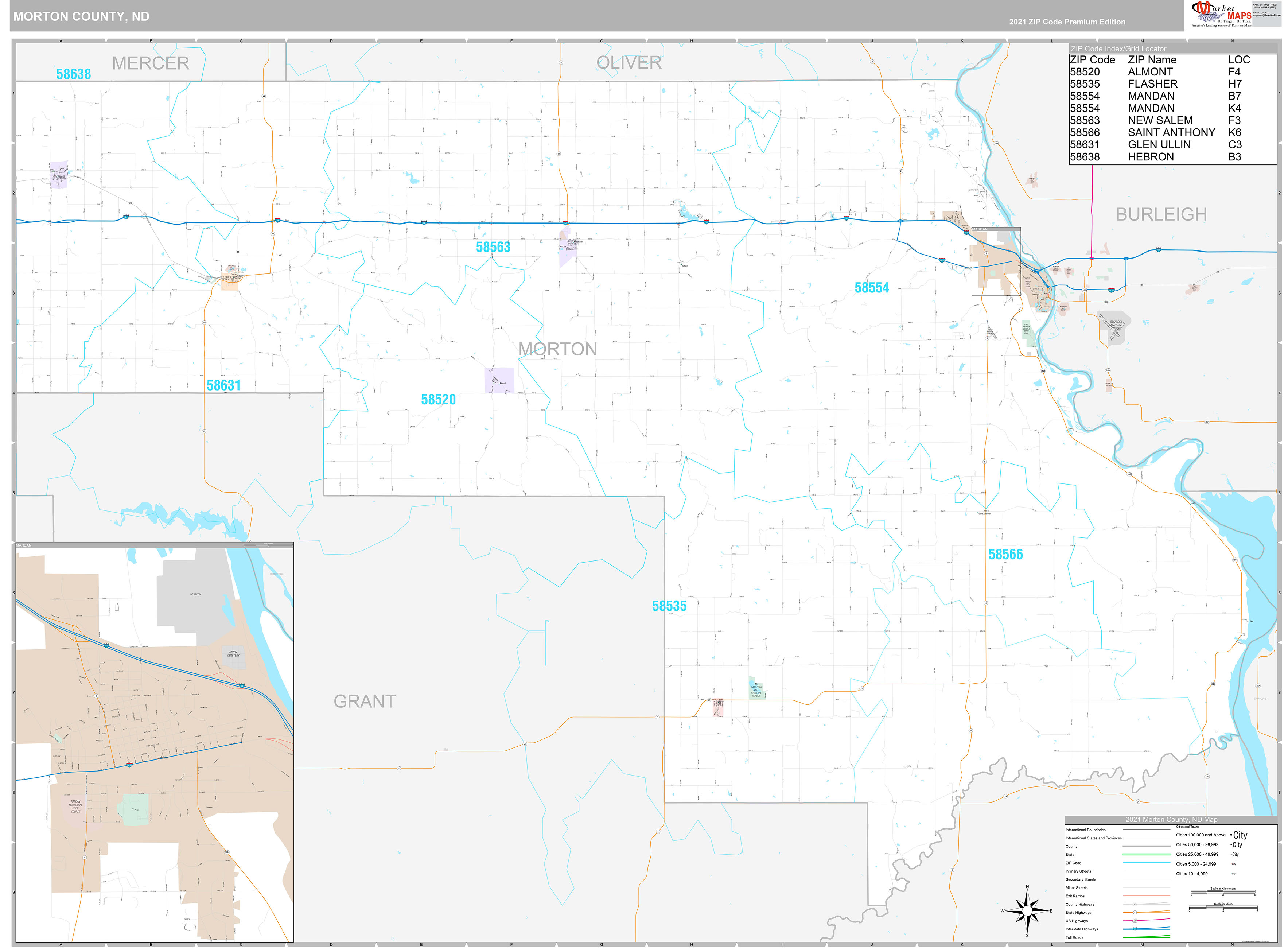 Morton County, ND Wall Map Premium Style by MarketMAPS