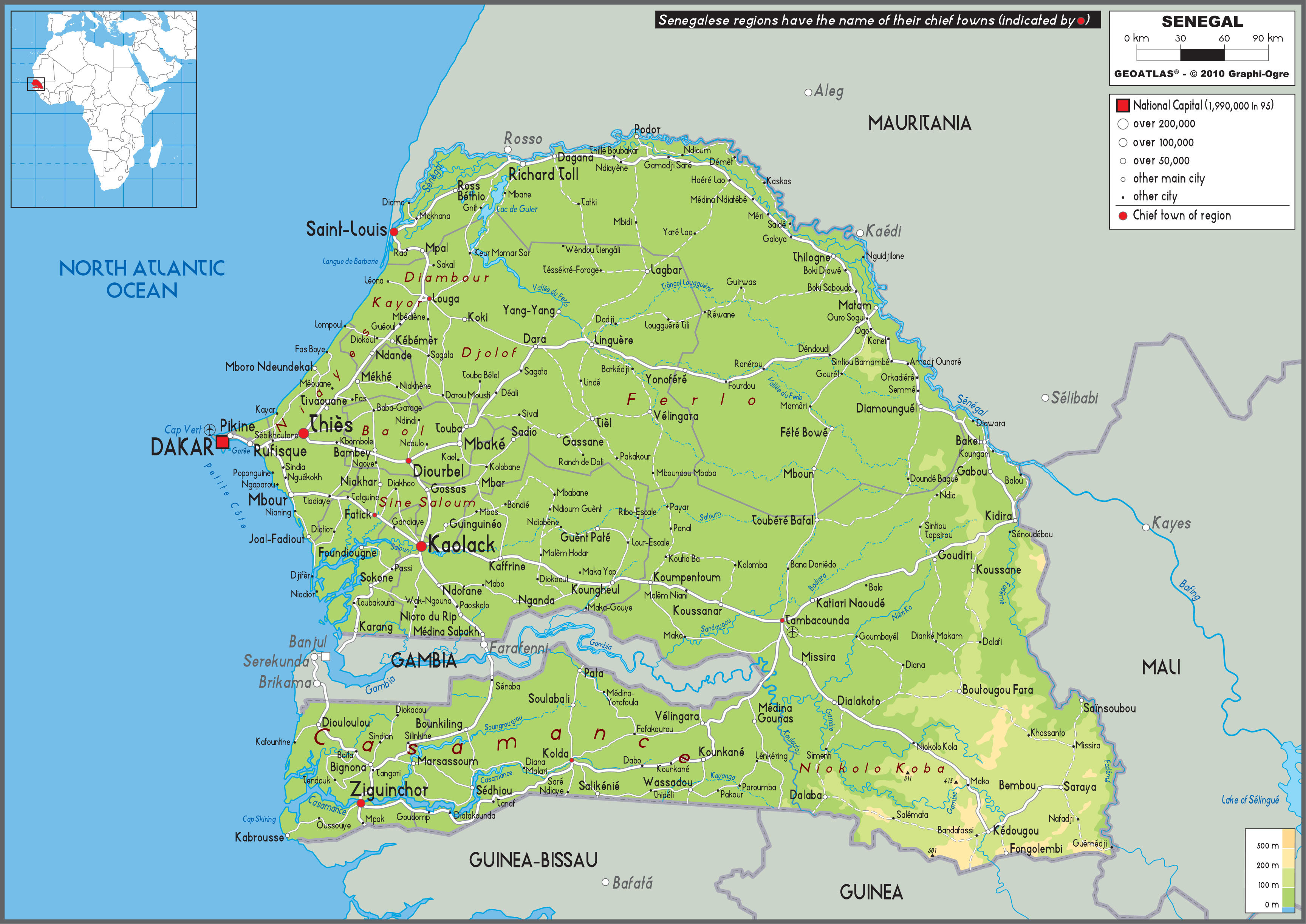 Senegal Physical Wall Map by GraphiOgre - MapSales