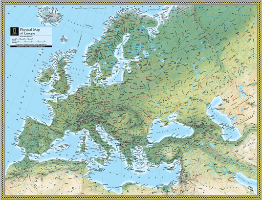 Europe Physical Wall Map by National Geographic - MapSales