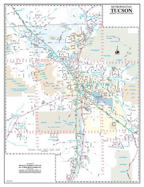 Tuscon Metropolitan Arterial and Collector Streets Wall Map by Wide ...