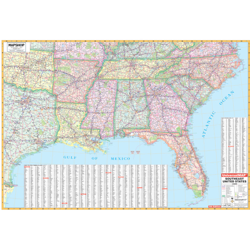 Southeast & Louisiana United States Regional Wall Map by Kappa - The ...