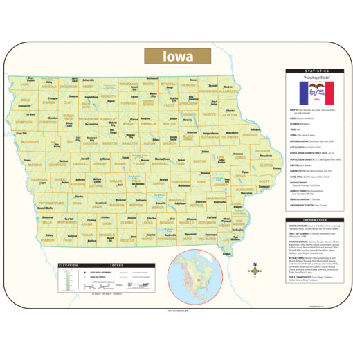 Iowa Shaded Relief State Wall Map by Kappa