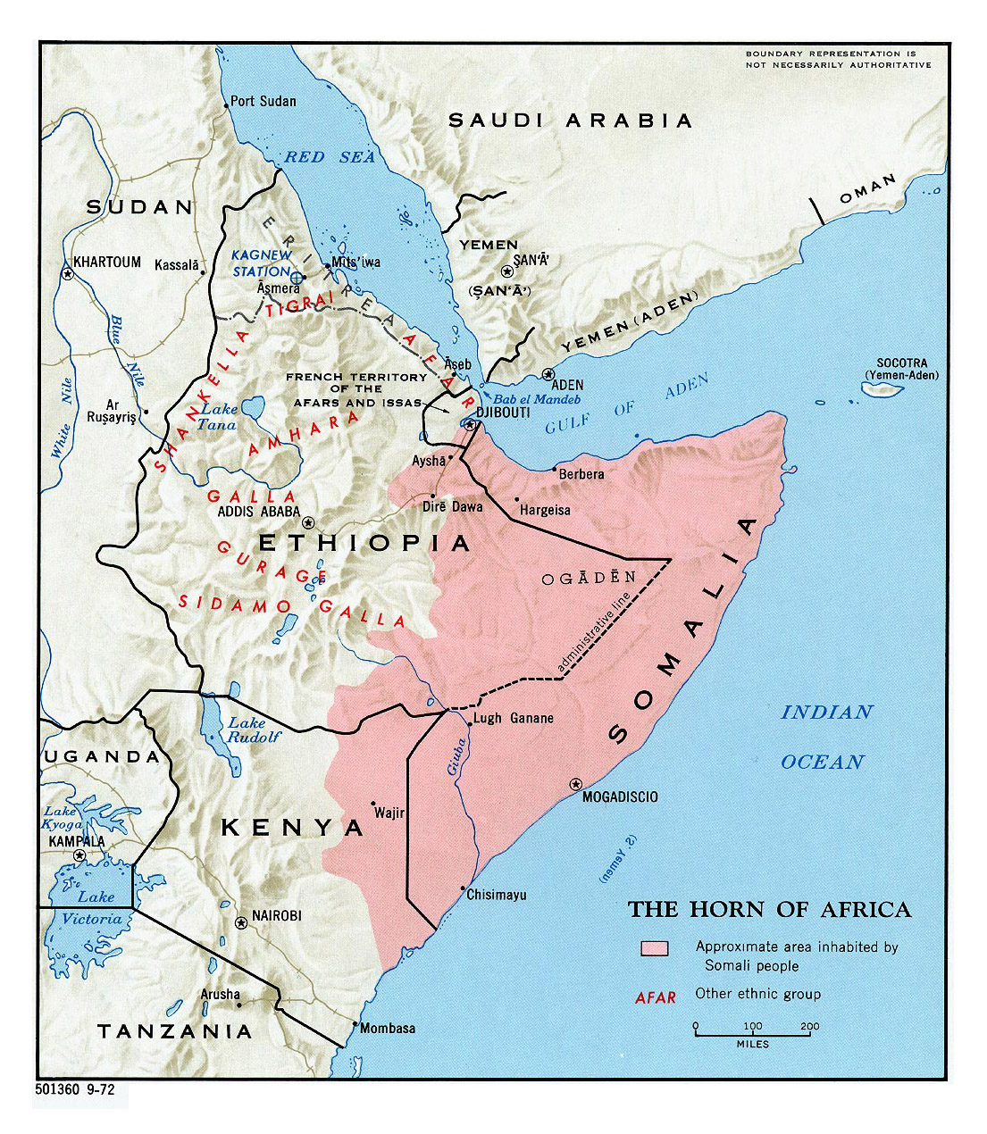 Detailed map of Horn of Africa with relief - 1972 | Horn of Africa ...