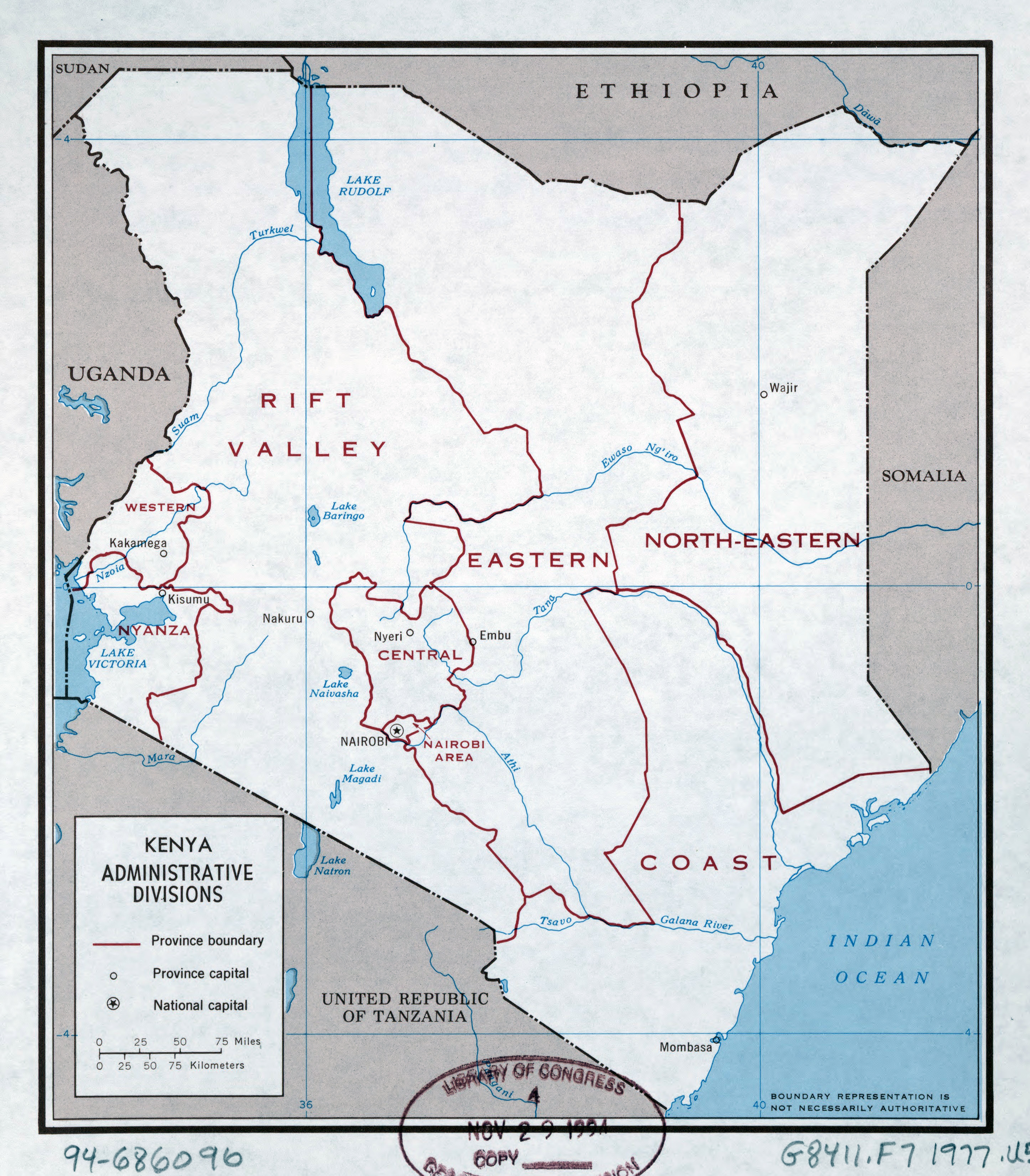 Large detailed administrative divisions map of Kenya - 1977 | Kenya ...