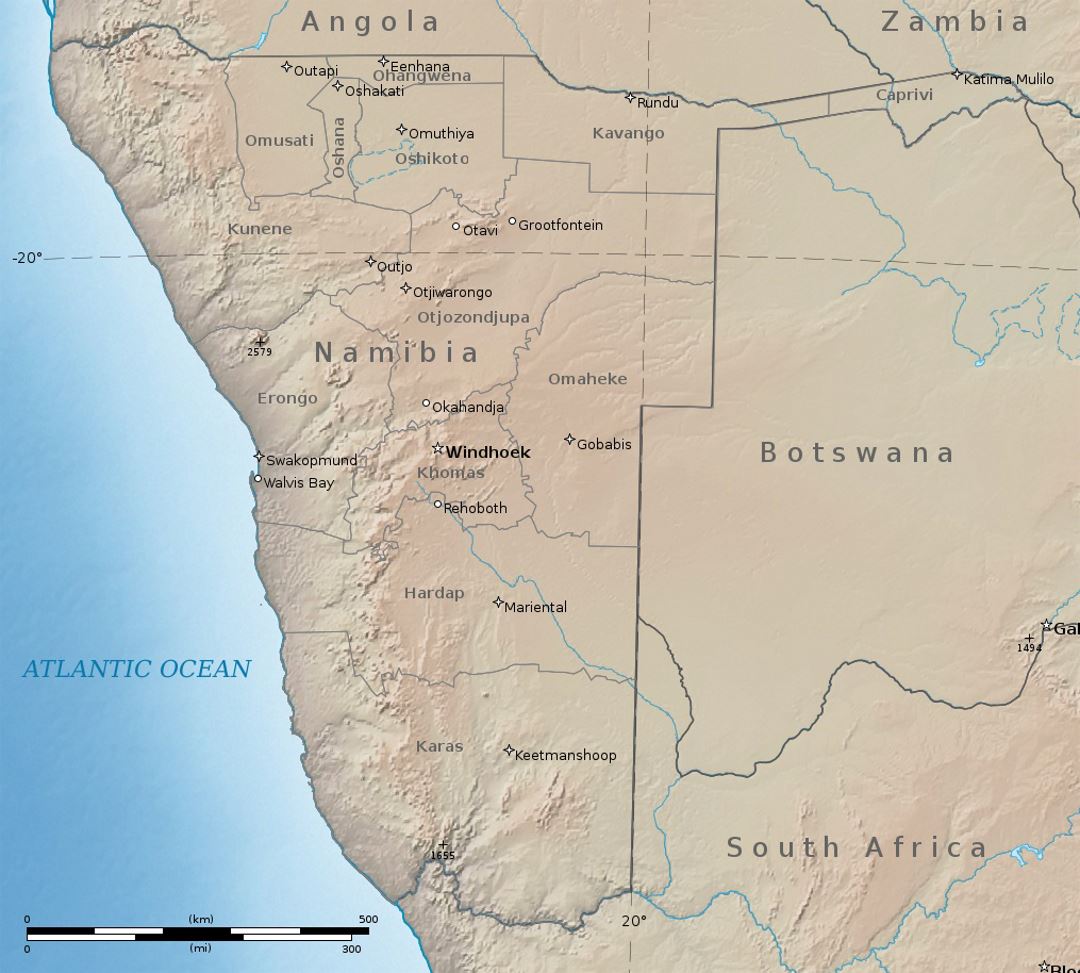 Political Map Of Regions In Namibia