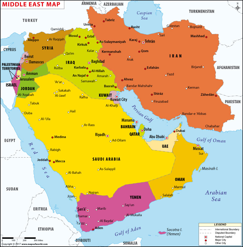 Middle East Map With Capitals