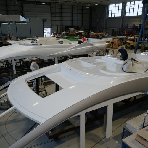 Boat part fabrications in marine workshop