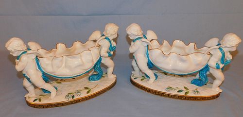 PAIR ANTIQUE PORCELAIN CHERUB BOWLSPair 3847bd