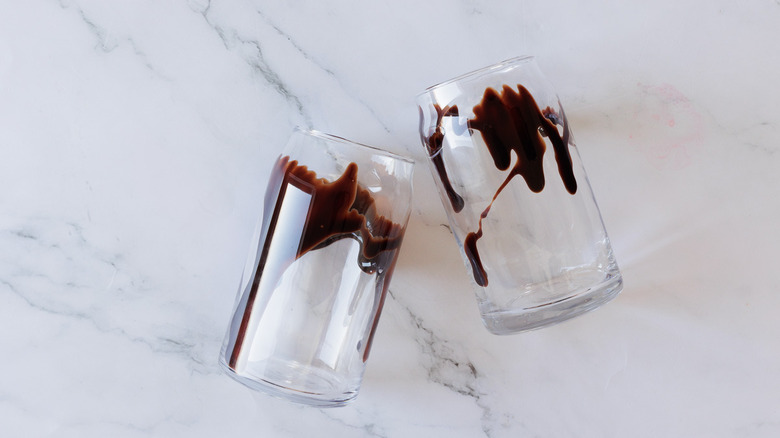 glasses with chocolate drizzle