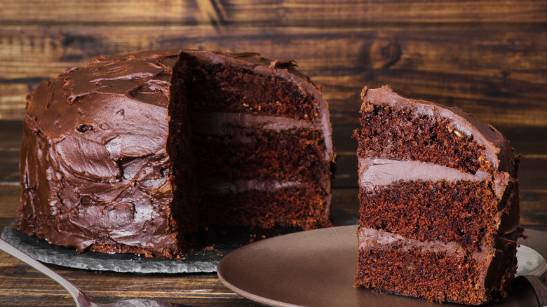 Slice from chocolate layer cake