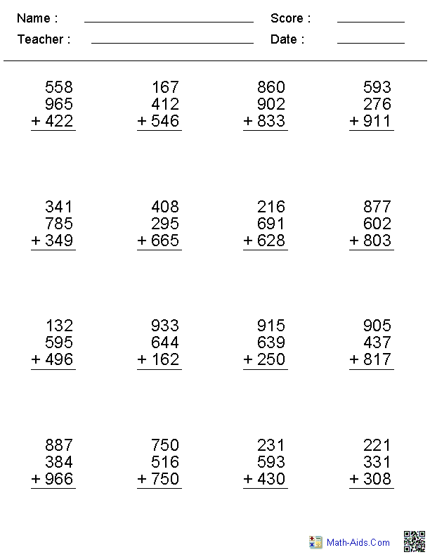 Addition Worksheets | Dynamically Created Addition Worksheets