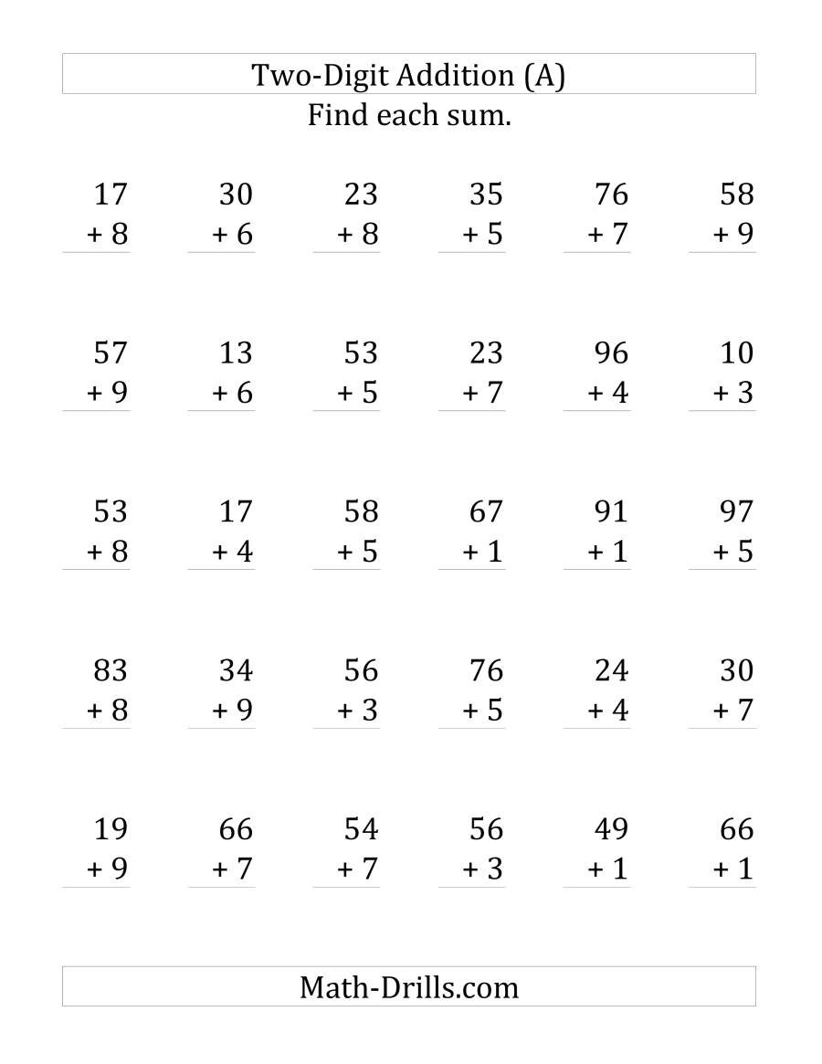 2-Digit Plus 1-Digit Addition with Some Regrouping (Large Print ...