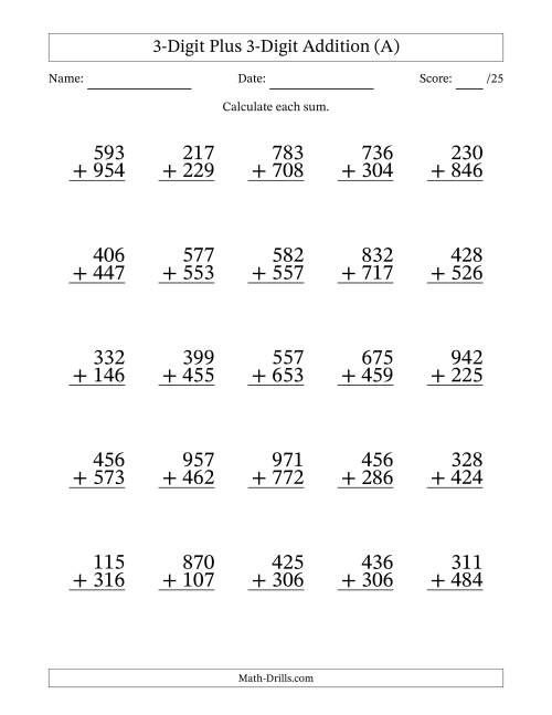 Adding 3 Digit Numbers With Regrouping Worksheets