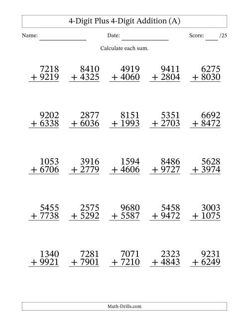 4 digit addition worksheets - grade 4 math worksheet addition adding 4 ...