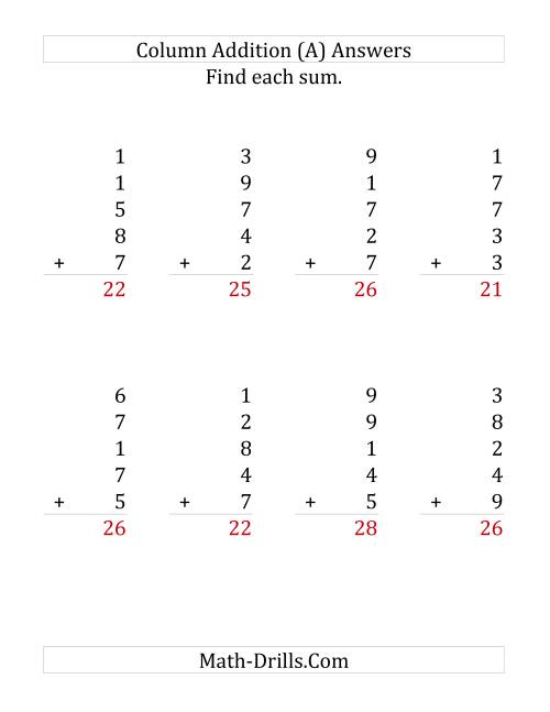 Adding Five One-Digit Numbers (Large Print)